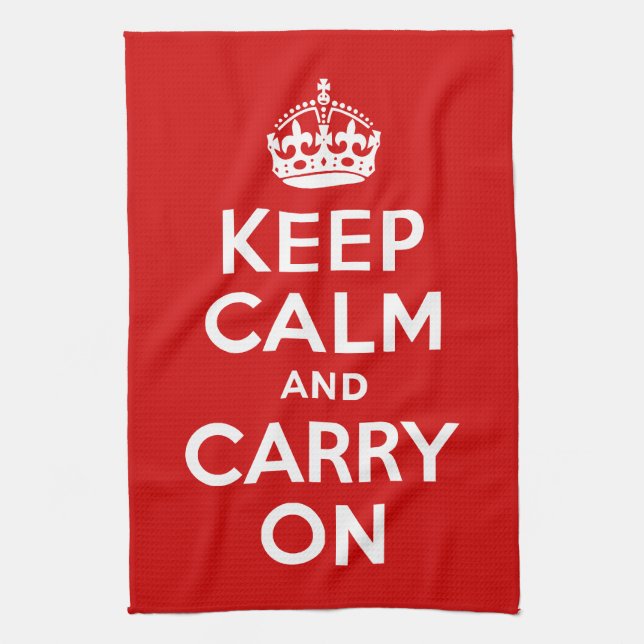 Classic Red and White Keep Calm and Carry On Kitchen Towel (Vertical)