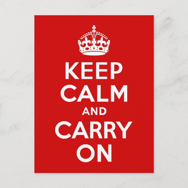 Classic Red and White Keep Calm and Carry On Postcard (Front)