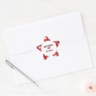 Classic Red and White Snowflake Pattern Star Sticker