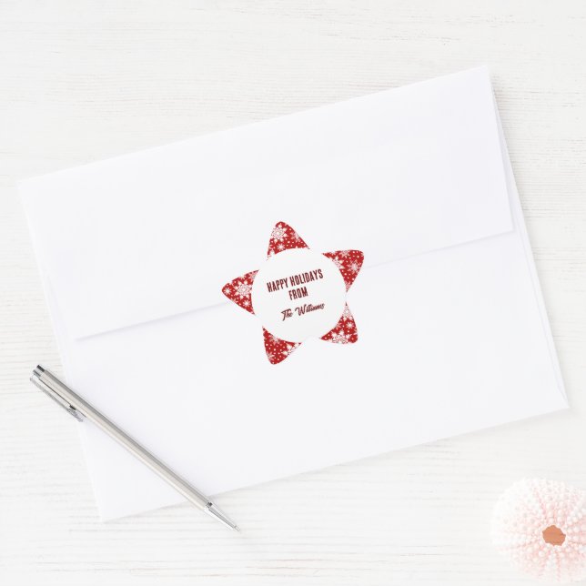Classic Red and White Snowflake  Pattern  Star Sticker (Envelope)