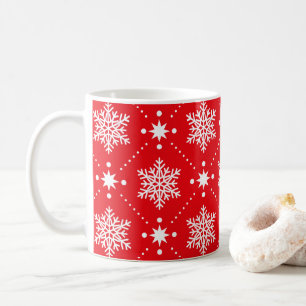 Classic Red and White Snowflakes Christmas Pattern Coffee Mug