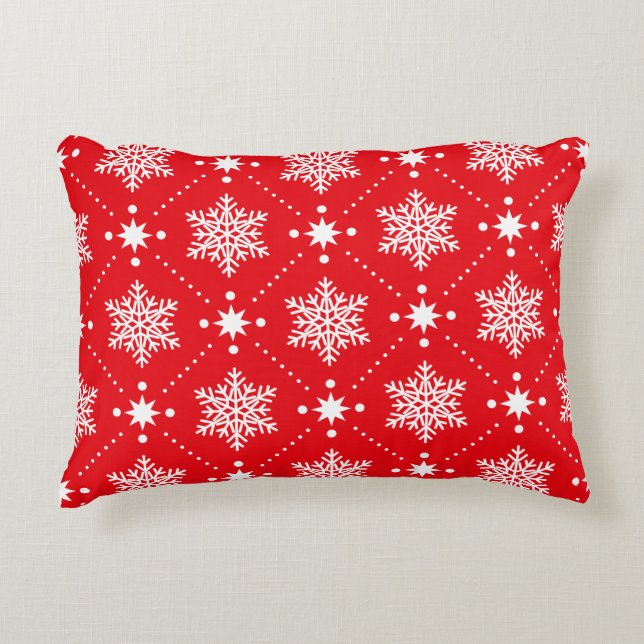 Classic Red and White Snowflakes Christmas Pattern Decorative Pillow (Front)