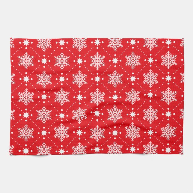 Classic Red and White Snowflakes Christmas Pattern Kitchen Towel (Horizontal)