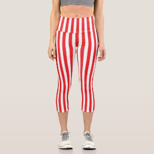 Classic Red and White Vertical Stripes Pattern Capri Leggings