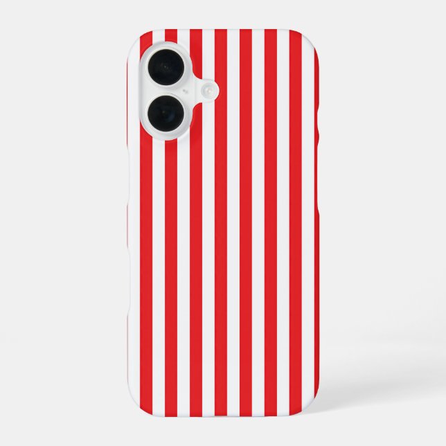 Classic Red and White Vertical Stripes Pattern iPhone 16 Case (Back)