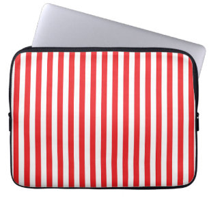 Classic Red and White Vertical Stripes Pattern Laptop Sleeve
