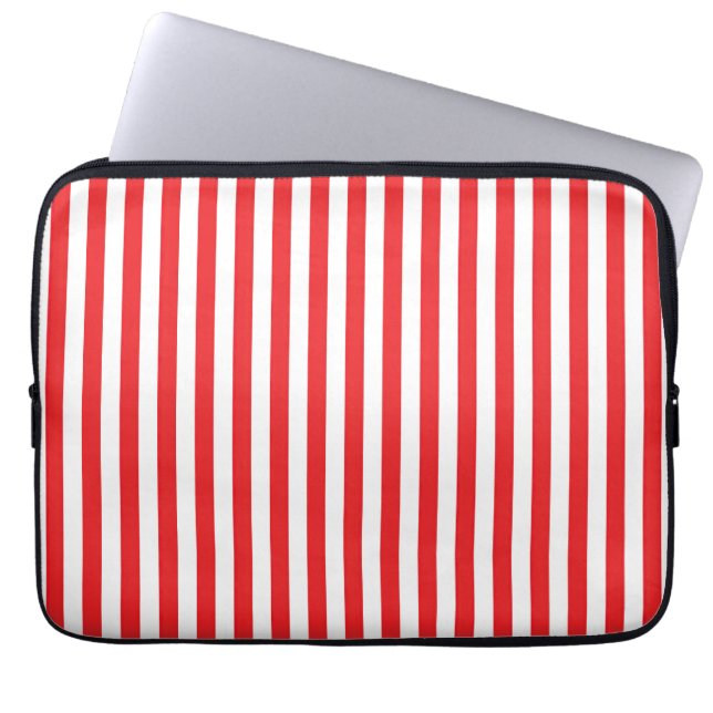 Classic Red and White Vertical Stripes Pattern Laptop Sleeve (Front)