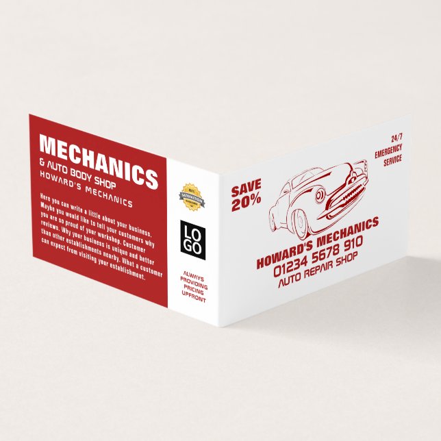Classic Red, Auto Mechanic & Repairs, Detailed Business Card (Outside)