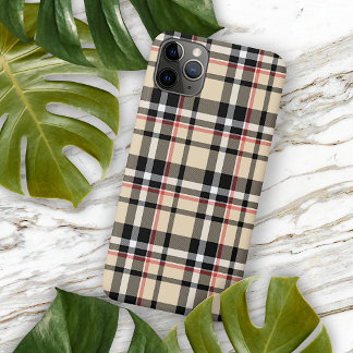 Classic Red Beige Tan Black White Plaid Pattern iPhone 16 Pro Max Case
