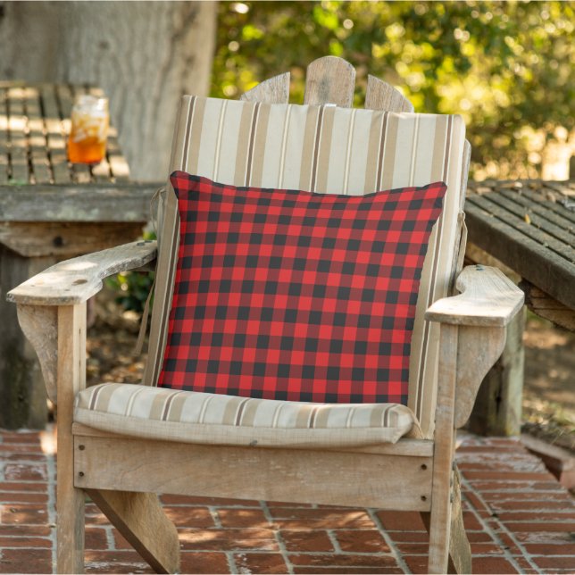 Classic Red Black Buffalo Check Plaid Pattern Outdoor Pillow (Chair)