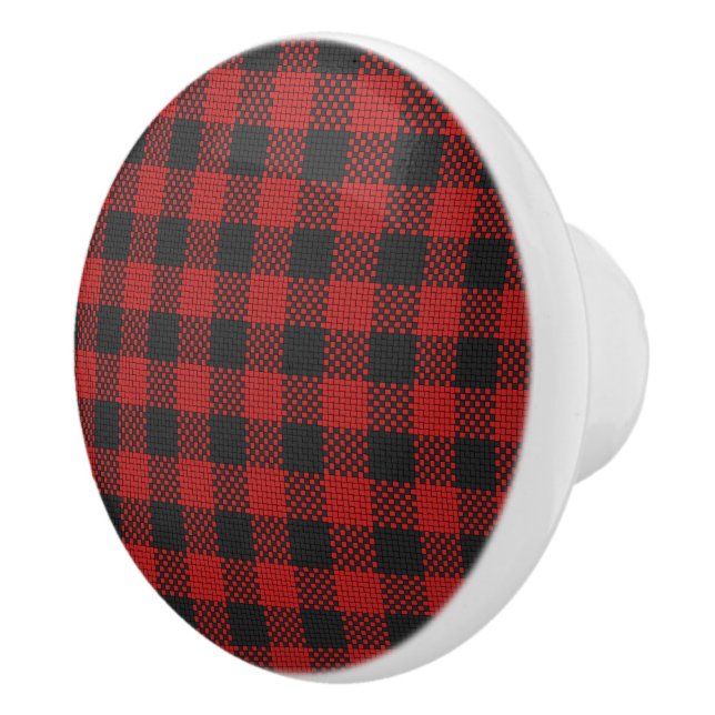 Classic Red Black Buffalo Chequered Plaid Pattern Ceramic Knob (Right)