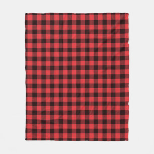 Classic Red & Black Buffalo Plaid Checked  Fleece Blanket