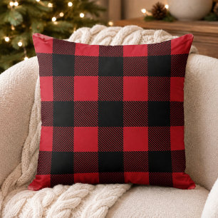 Classic Red Black Buffalo Plaid Christmas Throw Pillow