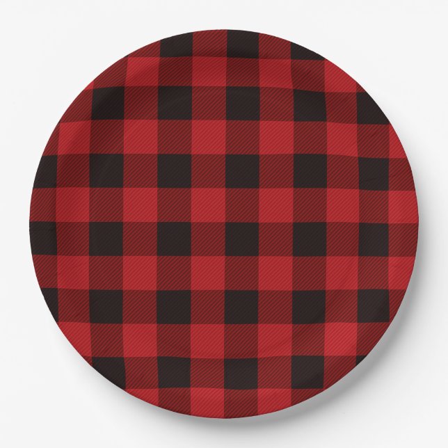Classic red black buffalo plaid paper plate (Front)