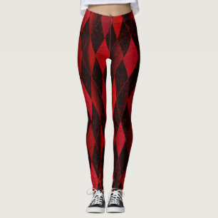 Classic red black harlequin diamond argyle legging