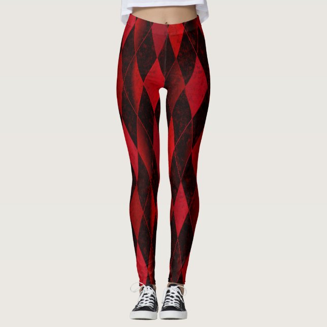 Classic red black harlequin diamond argyle legging (Front)