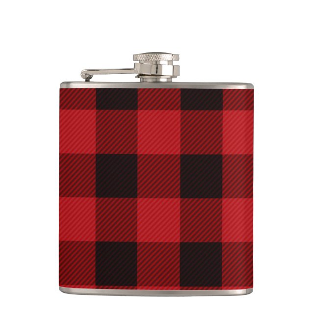 Classic red black plaid pattern  hip flask (Front)
