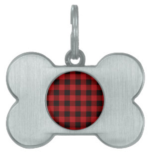 Classic red black plaid pattern pet tag