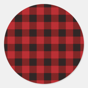 Classic red black plaid pattern round sticker