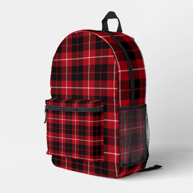 Classic Red Black Plaid Printed Backpack (Back Corner Right)
