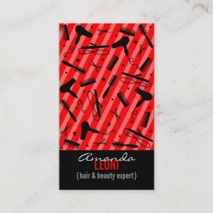 Classic Red & Black Salon Tools Vertical Business Card