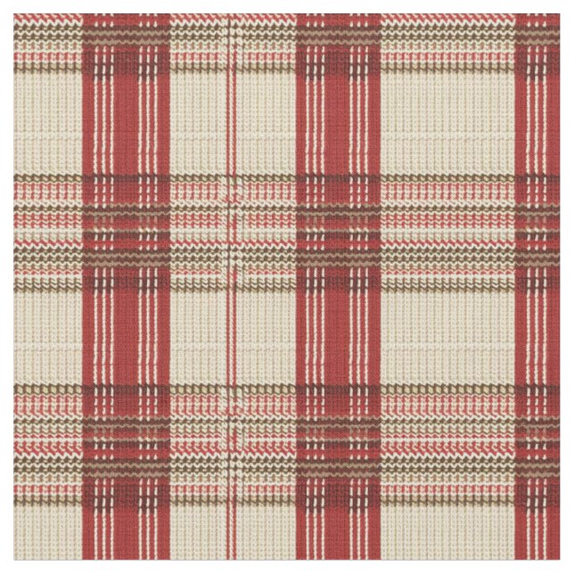 Classic Red & Black Tartan Plaid - Rustic Woven 2 Fabric (Close Up)