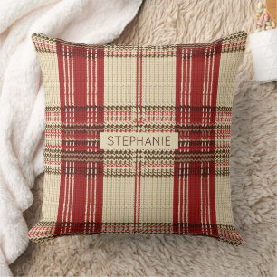 Classic Red & Black Tartan Plaid - Rustic Woven 2 Throw Pillow