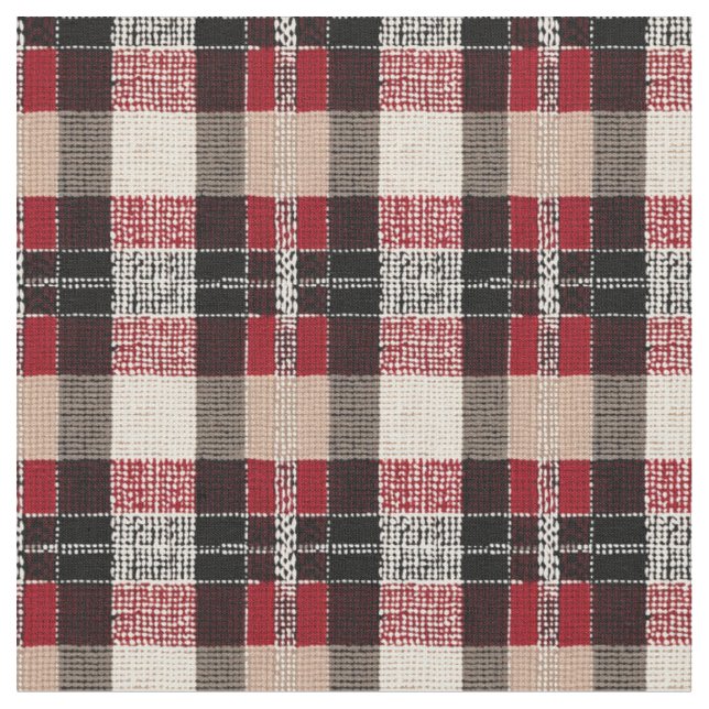 Classic Red & Black Tartan Plaid - Rustic Woven Fabric (Close Up)
