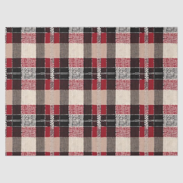 Classic Red & Black Tartan Plaid - Rustic Woven Tissue Paper (Front)