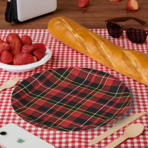 Classic Red Black Yellow White Tartan Stripes Paper Plate