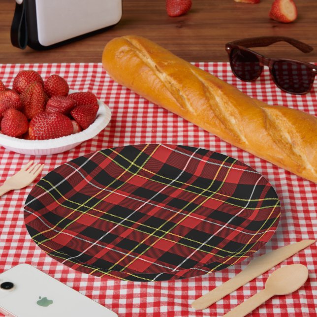 Classic Red Black Yellow White Tartan Stripes Paper Plate (Picnic)