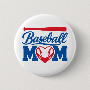 Classic Red Blue Heart Baseball Mom Game Day 2 Inch Round Button