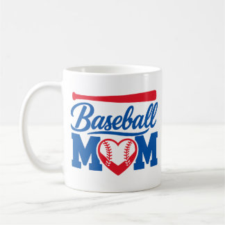 Classic Red Blue Heart Baseball Mom Game Day Coffee Mug