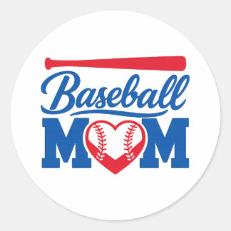 Classic Red Blue Heart Baseball Mom Game Day Round Sticker