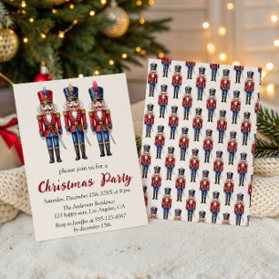 Classic Red & Blue Nutcracker Christmas Party Invitation