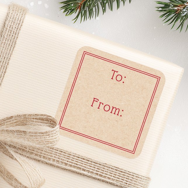 Classic red border rustic Kraft look print to from Square Sticker (Classic red border rustic Kraft look print to from Square Sticker)