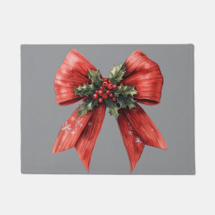 Classic Red Bow & Holly Doormat