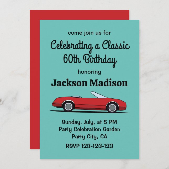 Classic Red Car Birthday Party Invitation (Front/Back)