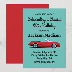 Classic Red Car Birthday Party Invitation