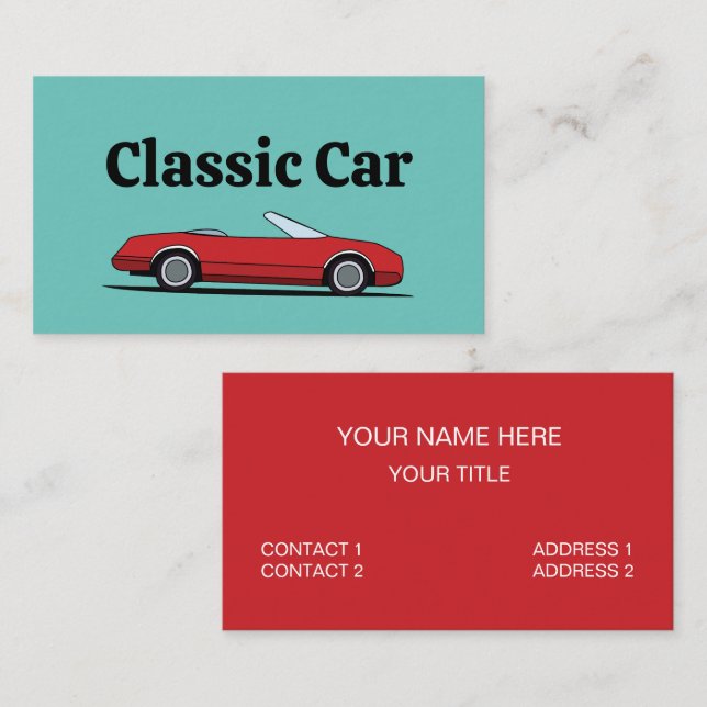 Classic Red Car Mechanic Automobile Business Card (Front/Back)