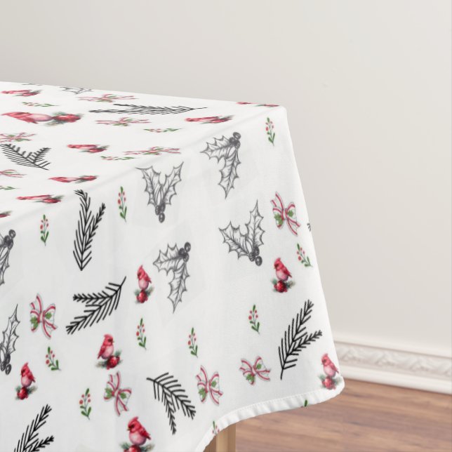Classic Red Cardinal Pine Christmas Tablecloth  (In Situ)