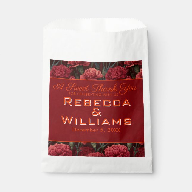 Classic Red Carnation Themed Wildflower Wedding Favour Bag (Front)