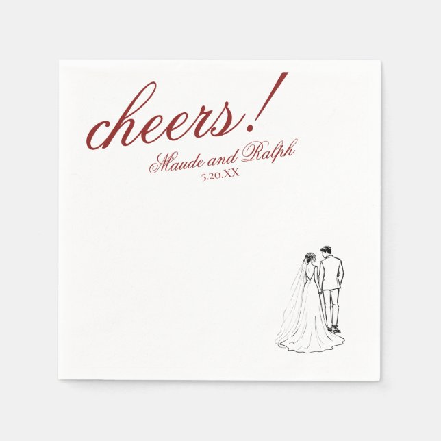 Classic Red Cheers Elegant Personalized Wedding Napkin (Front)