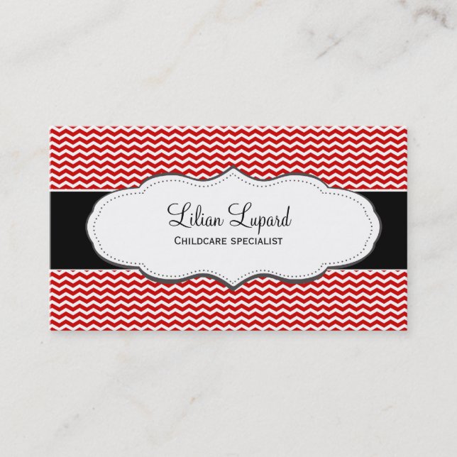Classic Red Chevron Business Card (Front)