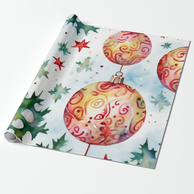Classic Red Christmas Ball Design Wrapping Paper (Unrolled)