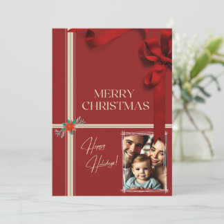 Classic Red Christmas Card - Family Photo