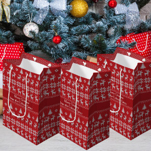 Classic Red Christmas Reindeer Custom Party Medium Gift Bag