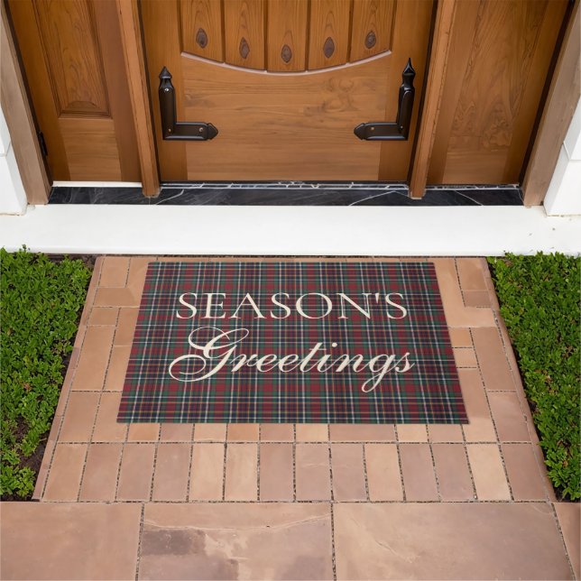 Classic Red Dark Blue Green Plaid Pattern Doormat (Outdoor)