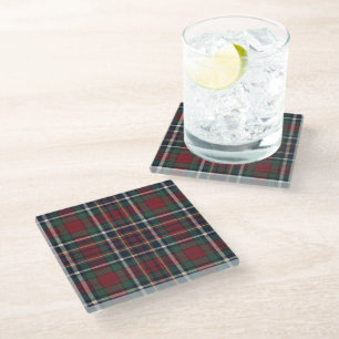 Classic Red Dark Blue Green Plaid Pattern Glass Coaster