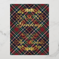 Classic Red Dark Blue Green Plaid Pattern Gold